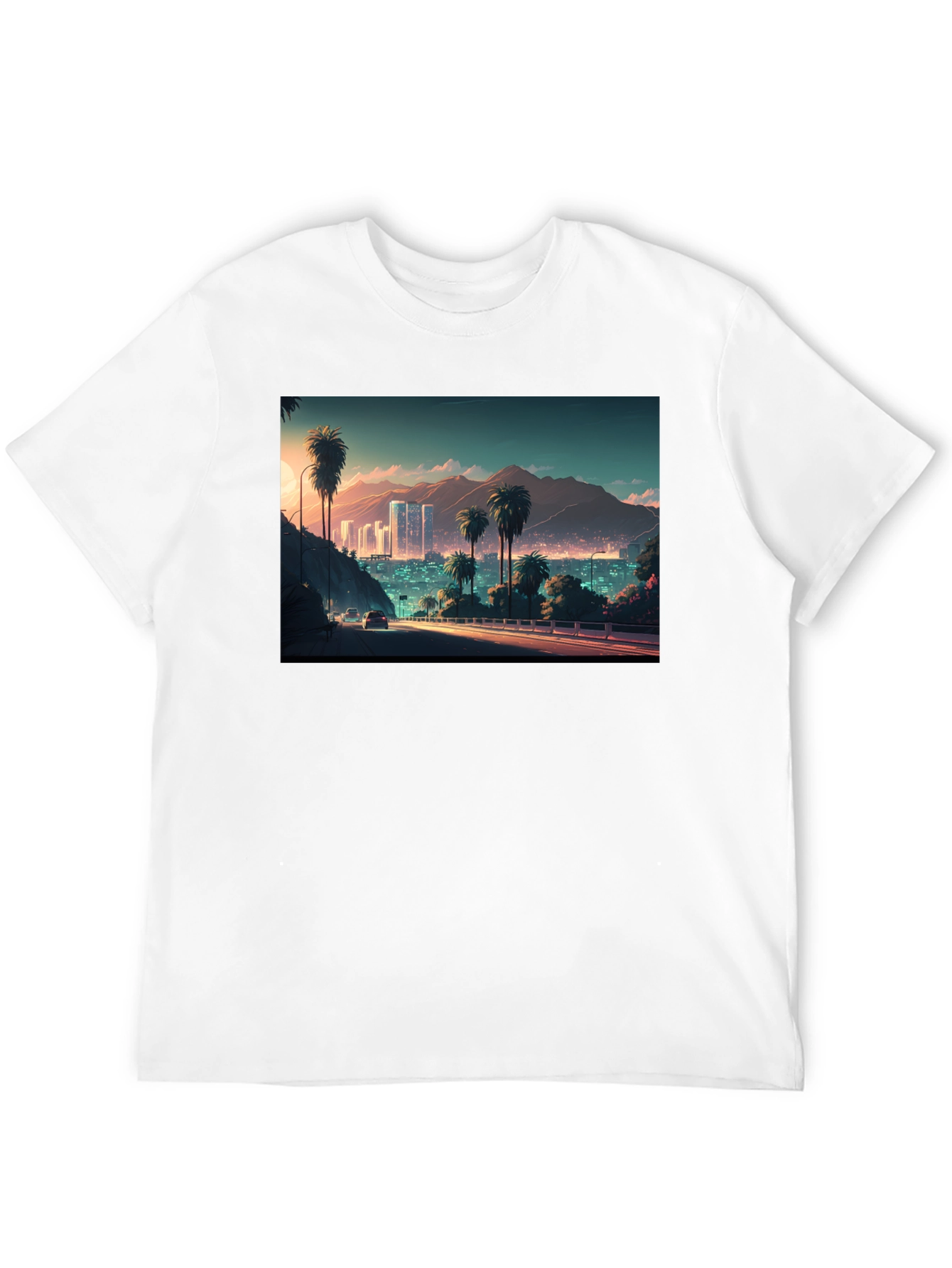 Cityscape Palm Tree Graphic Black T-Shirt