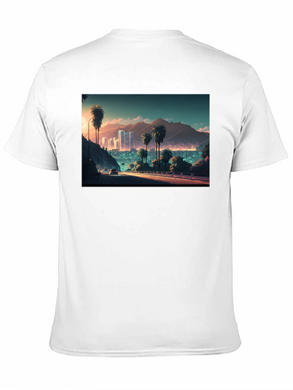 Cityscape Palm Tree Graphic Black T-Shirt