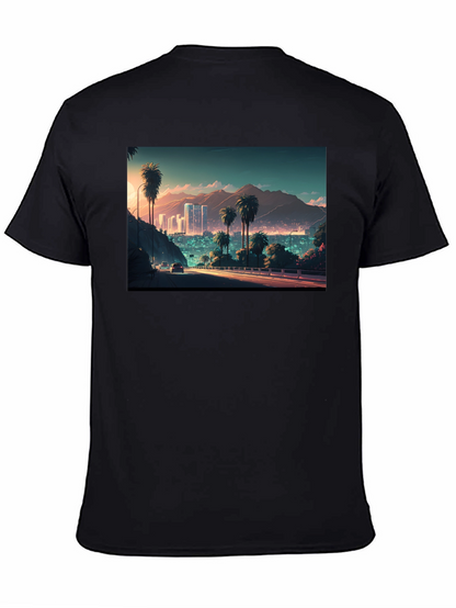 Cityscape Palm Tree Graphic Black T-Shirt