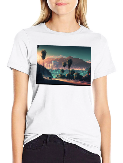Cityscape Palm Tree Graphic Black T-Shirt