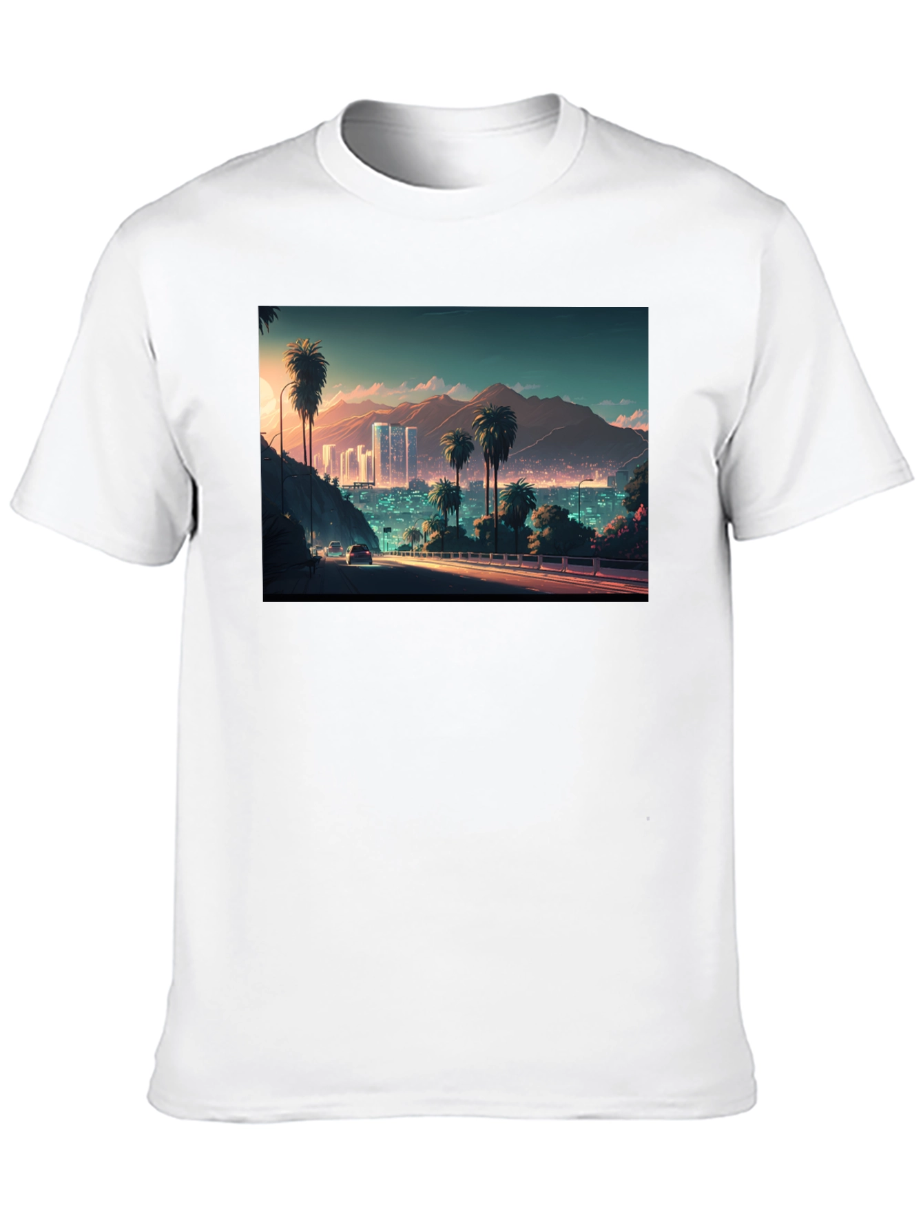 Cityscape Palm Tree Graphic Black T-Shirt
