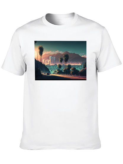 Cityscape Palm Tree Graphic Black T-Shirt