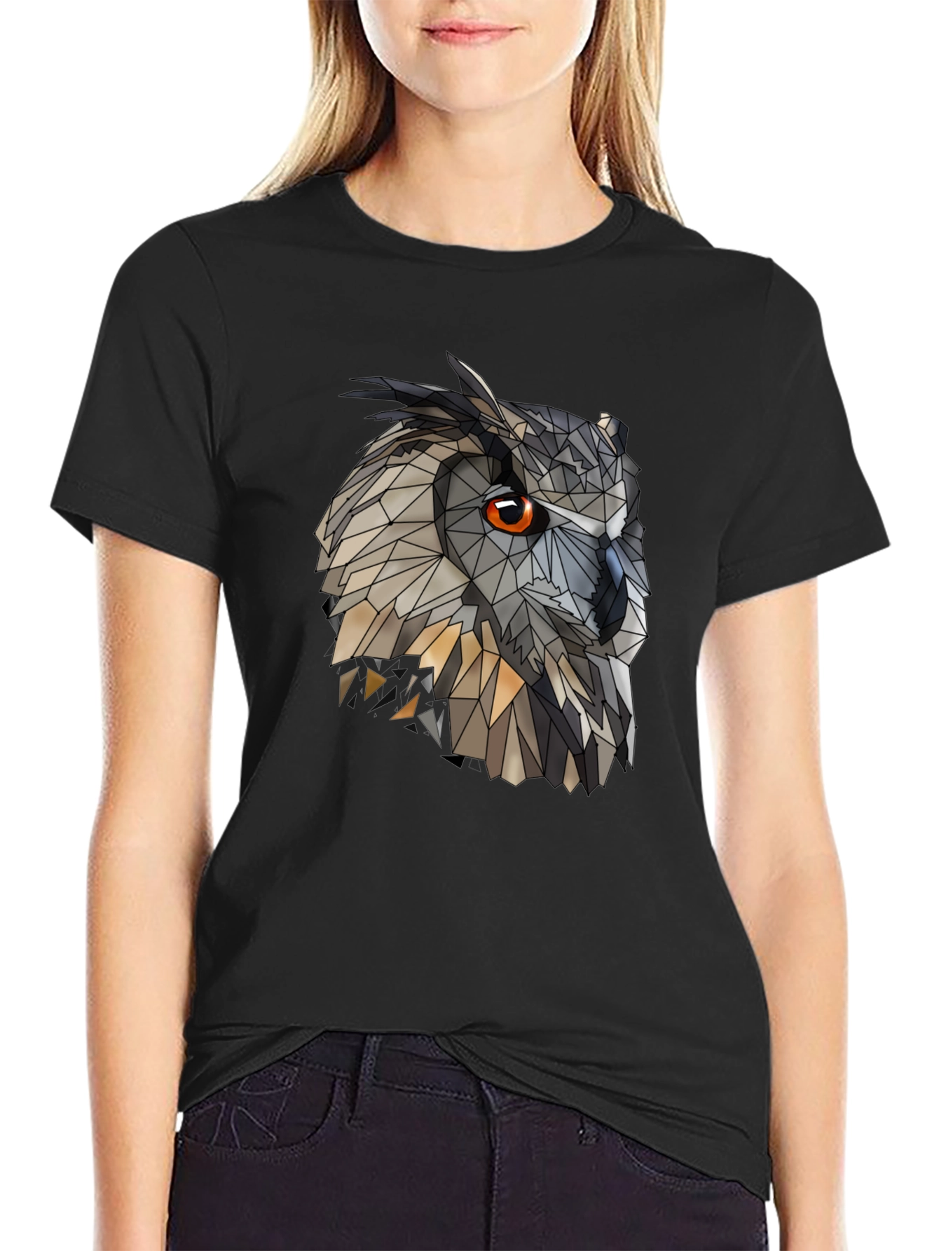 Geometric Owl Graphic Black T-Shirt