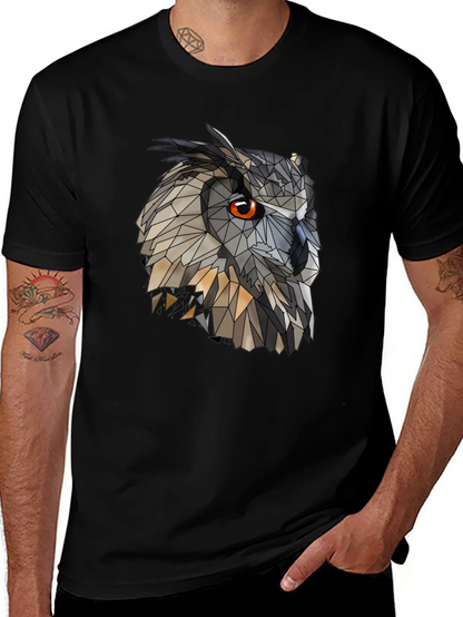 Geometric Owl Graphic Black T-Shirt