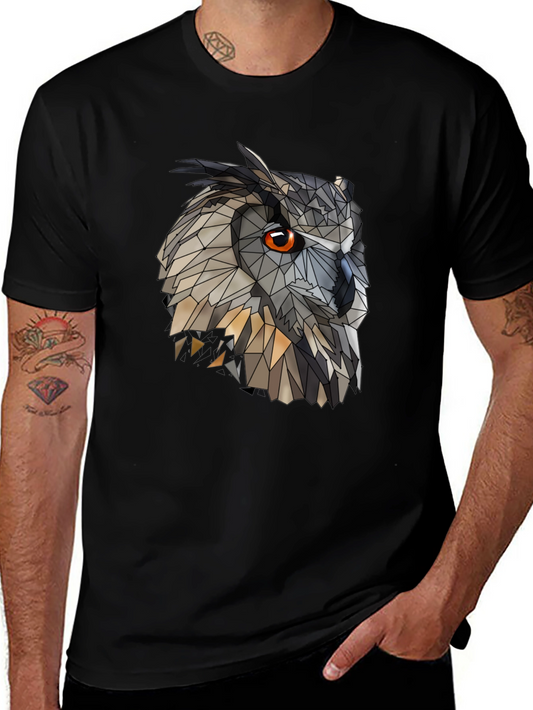 Geometric Owl Graphic Black T-Shirt