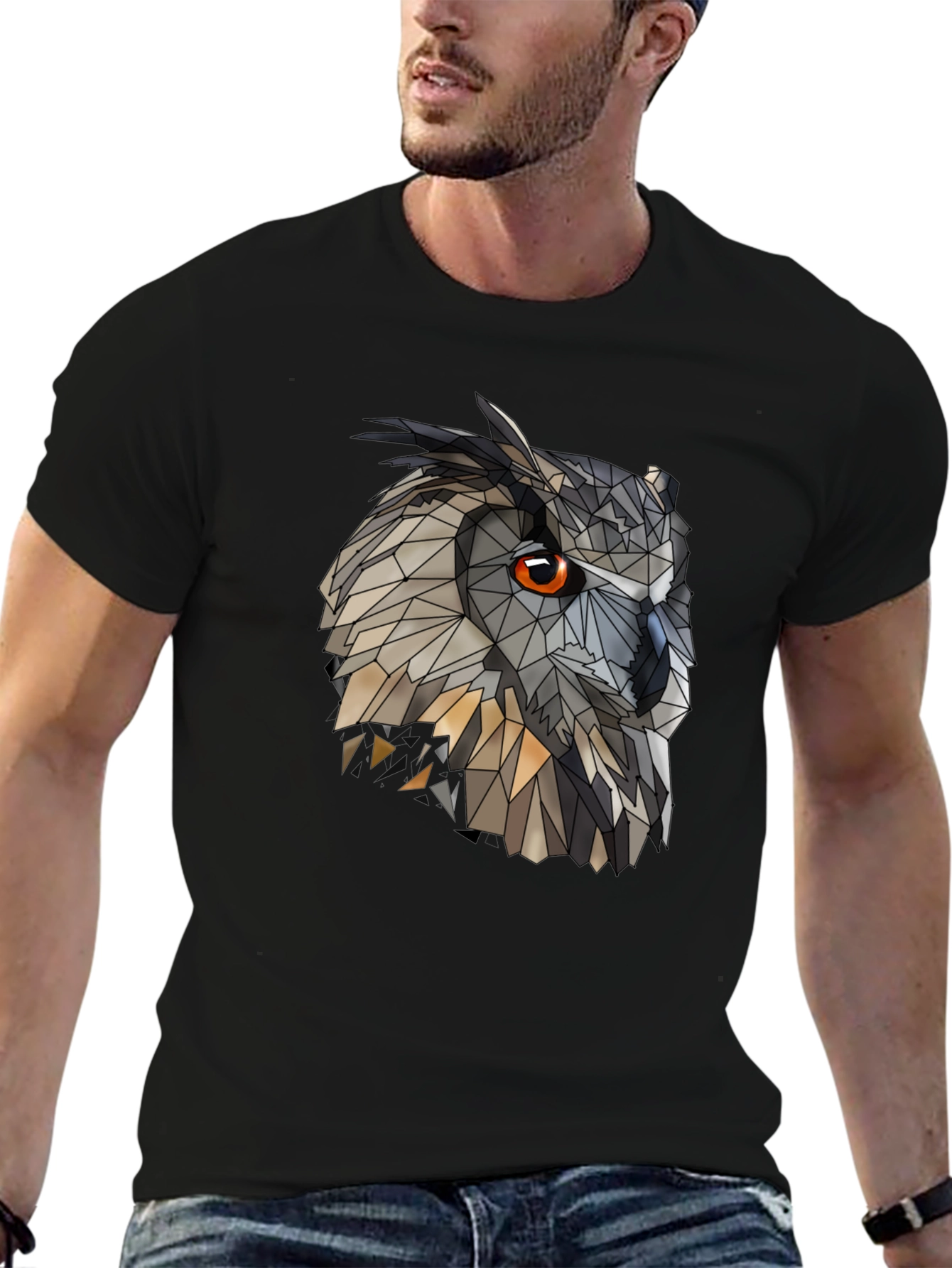 Geometric Owl Graphic Black T-Shirt