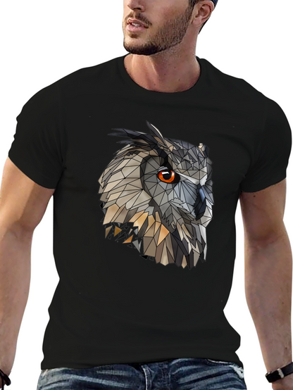 Geometric Owl Graphic Black T-Shirt