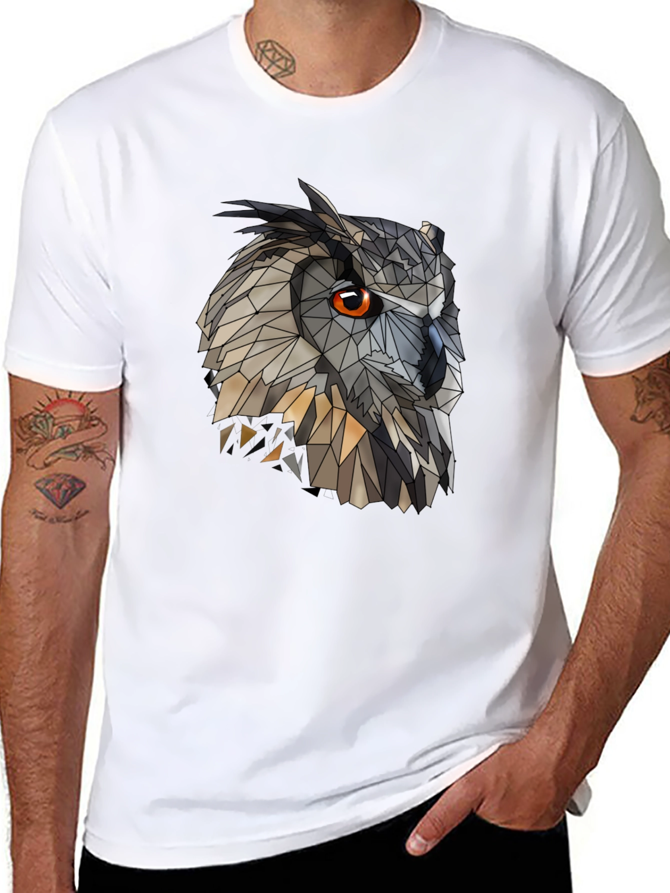 Geometric Owl Graphic Black T-Shirt