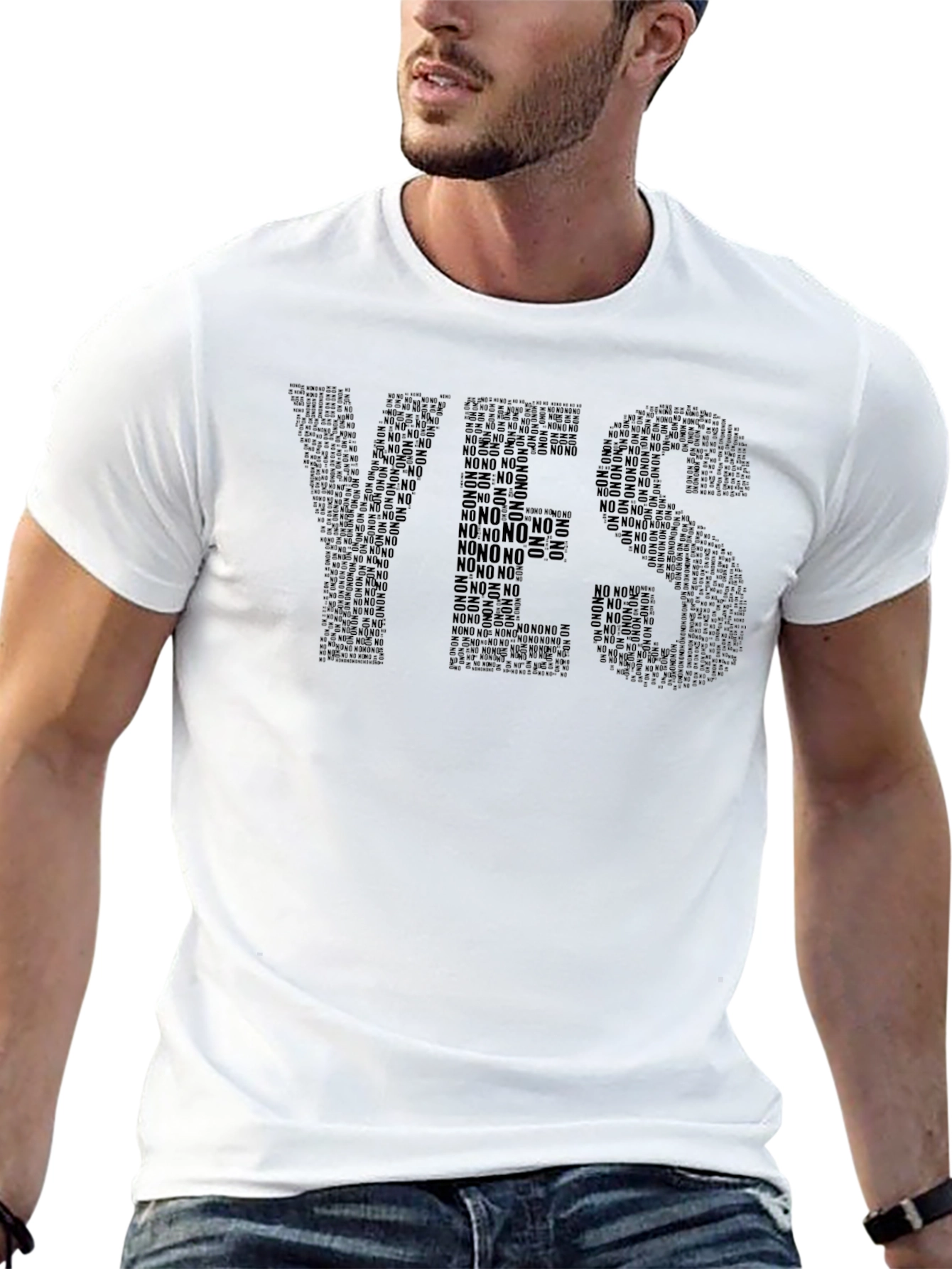 Word Art Yes Graphic Black T-Shirt