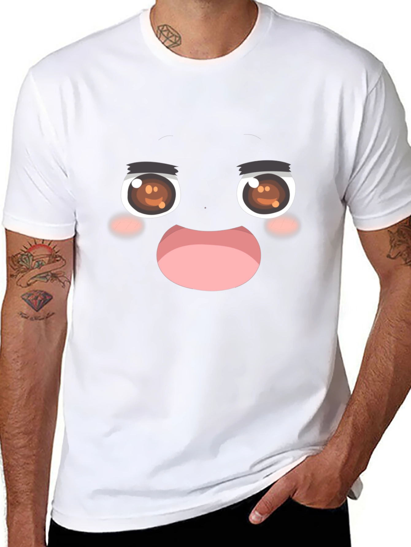 Funny Anime Face Black T-Shirt