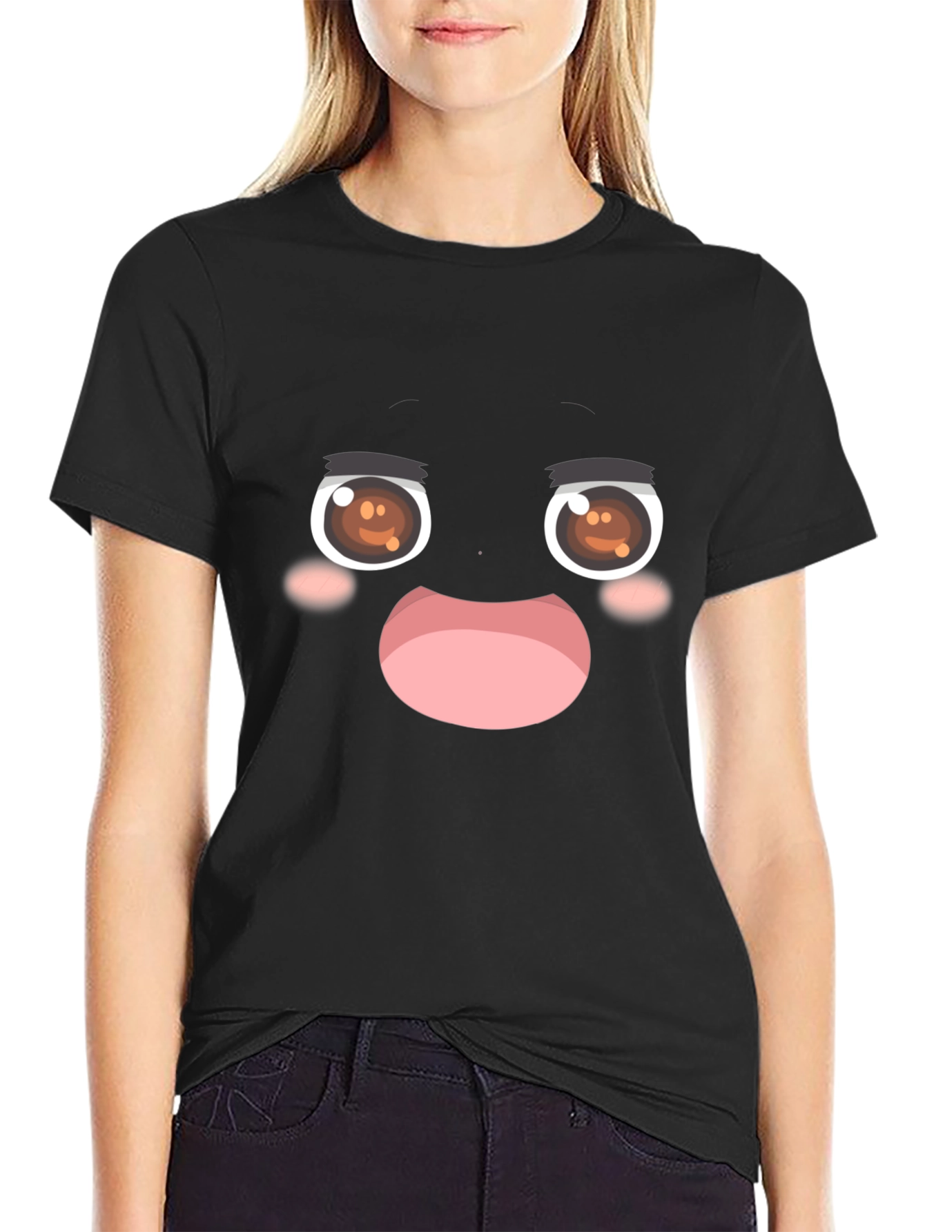 Funny Anime Face Black T-Shirt