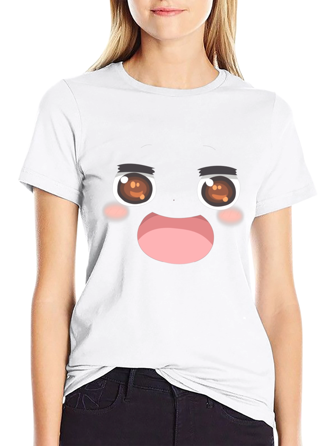 Funny Anime Face Black T-Shirt
