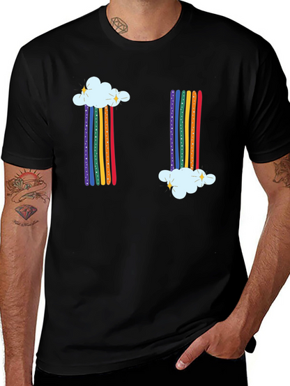 Rainbow Cloud Graphic Tee - Whimsical Black T-Shirt