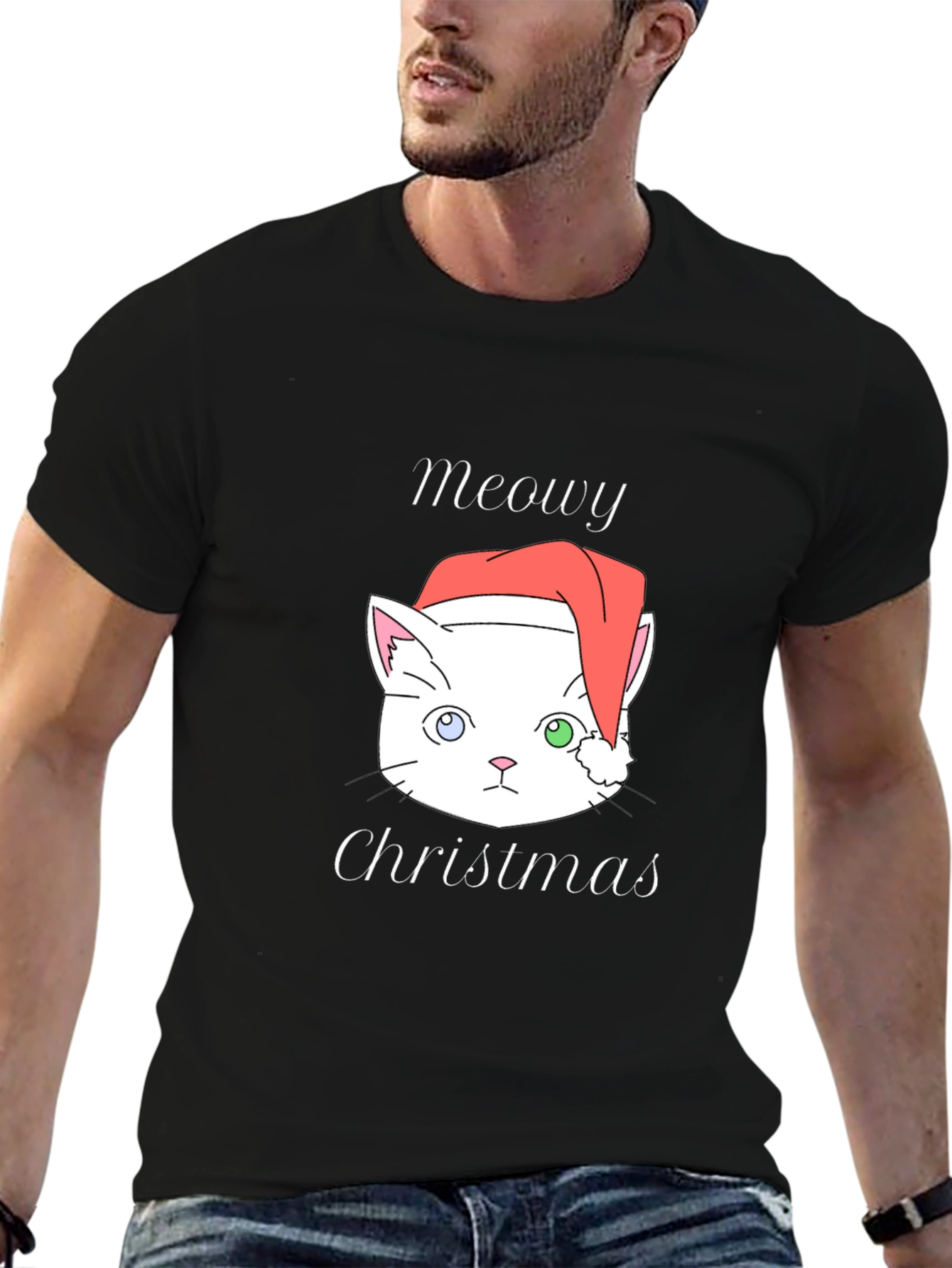 Meowy Christmas Cat T-Shirt - Black