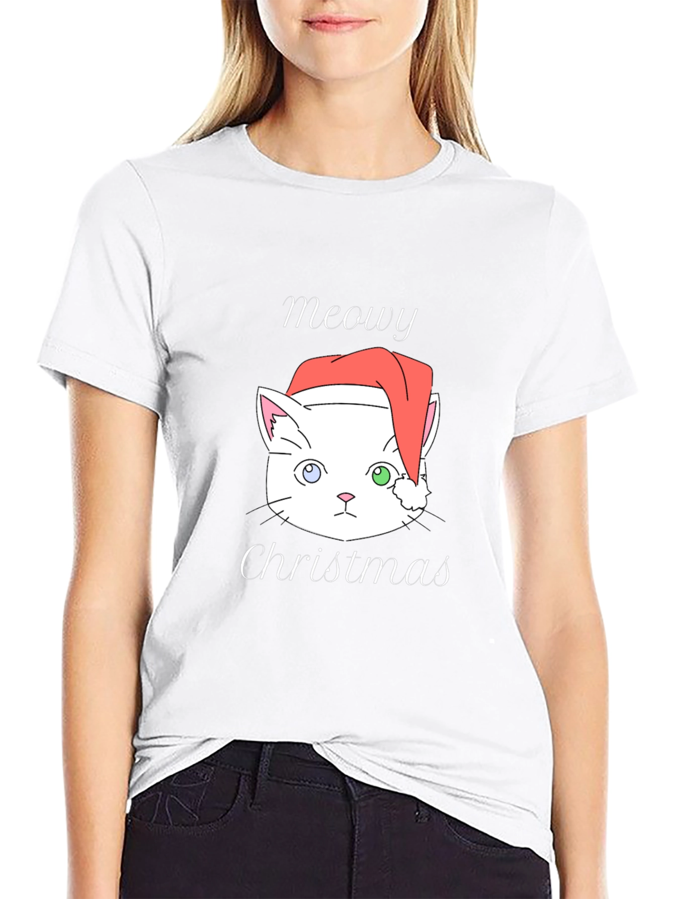 Meowy Christmas Cat T-Shirt - Black