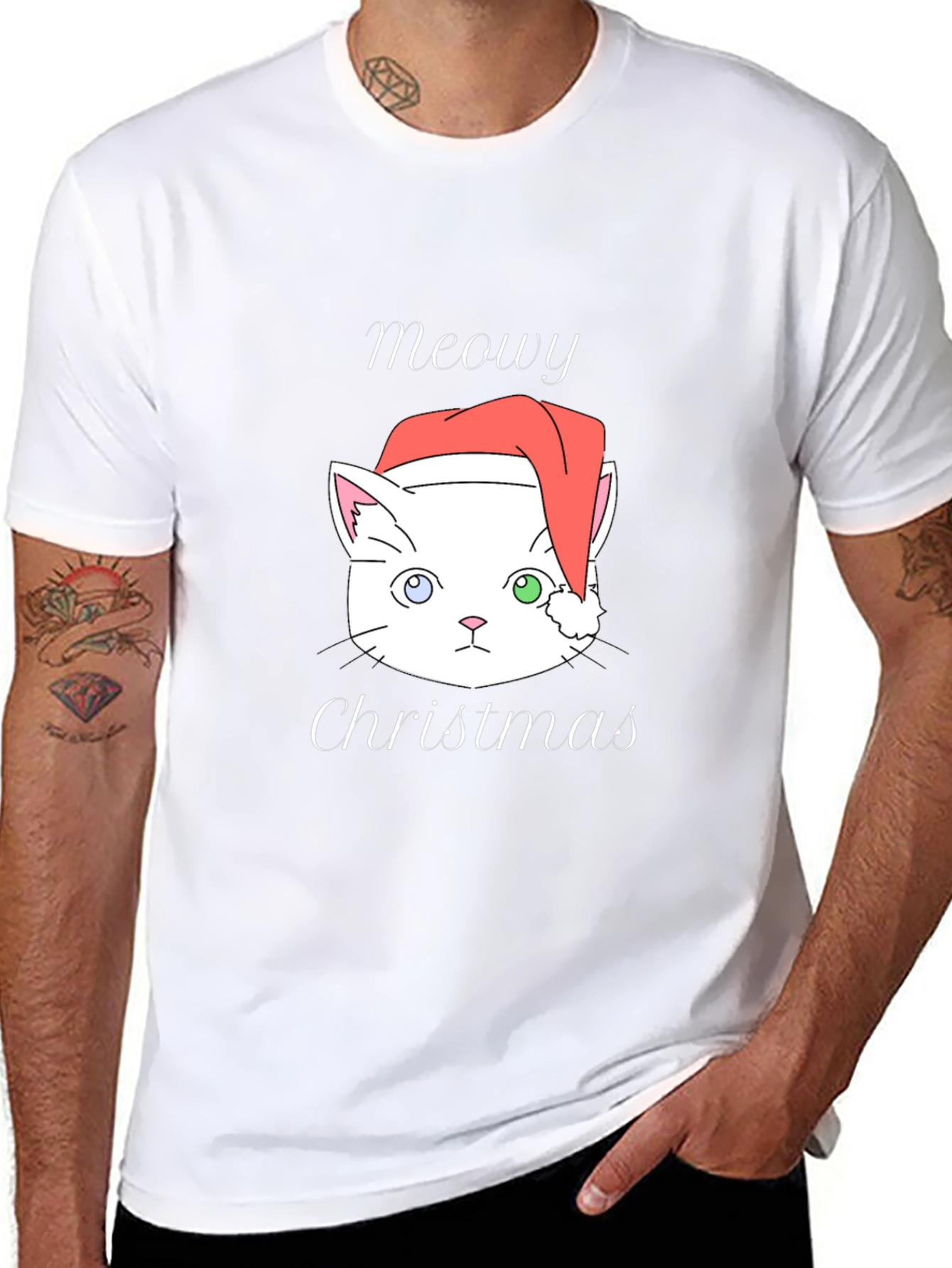 Meowy Christmas Cat T-Shirt - Black
