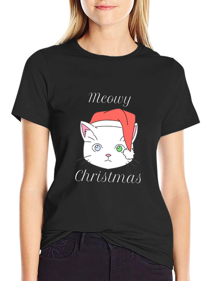 Meowy Christmas Cat T-Shirt - Black