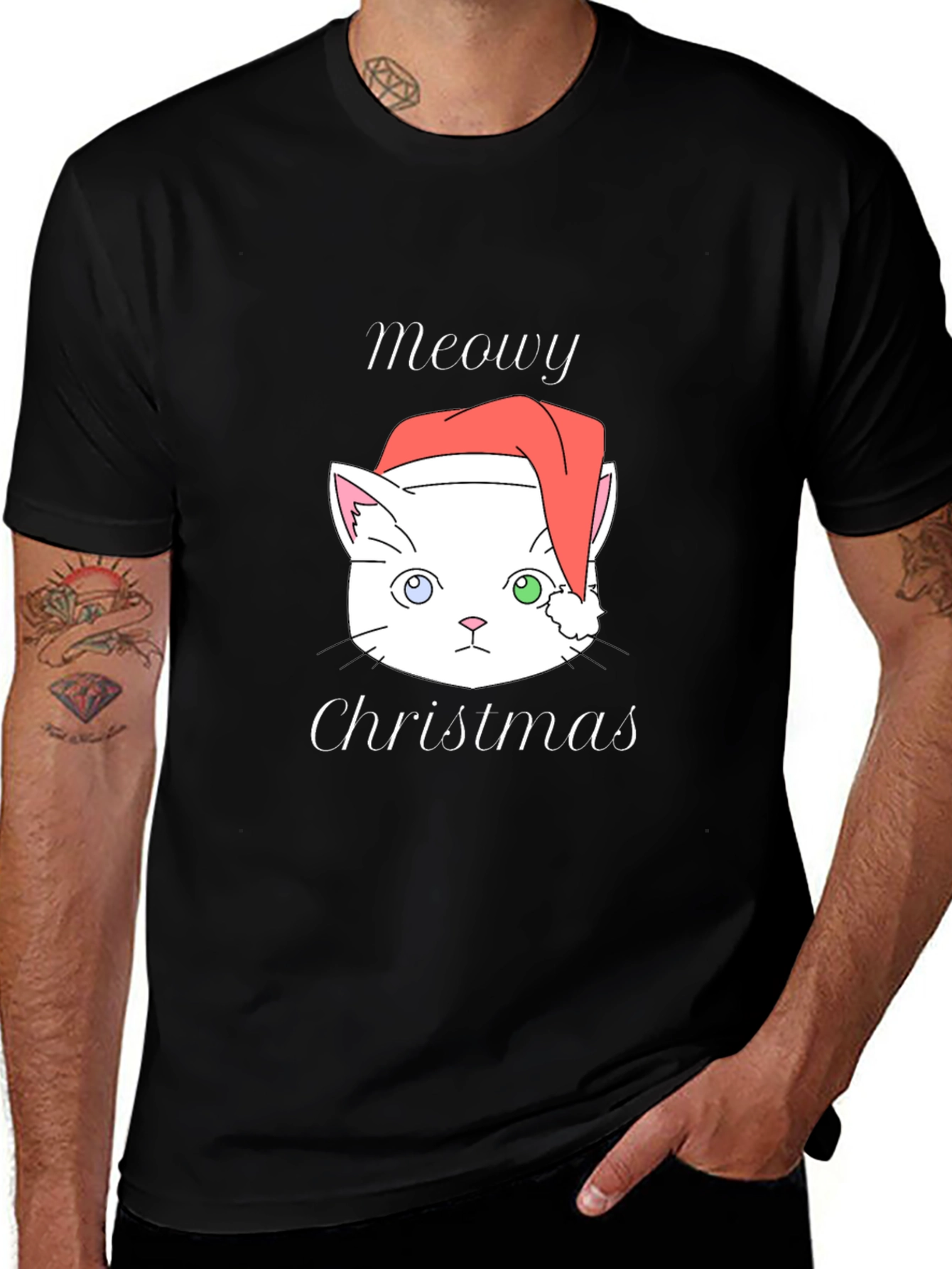 Meowy Christmas Cat T-Shirt - Black