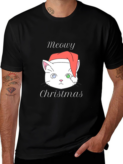 Meowy Christmas Cat T-Shirt - Black
