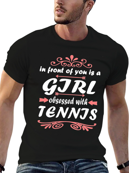 Girl Obsessed with Tennis Black T-Shirt