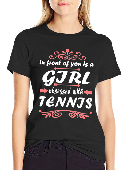 Girl Obsessed with Tennis Black T-Shirt