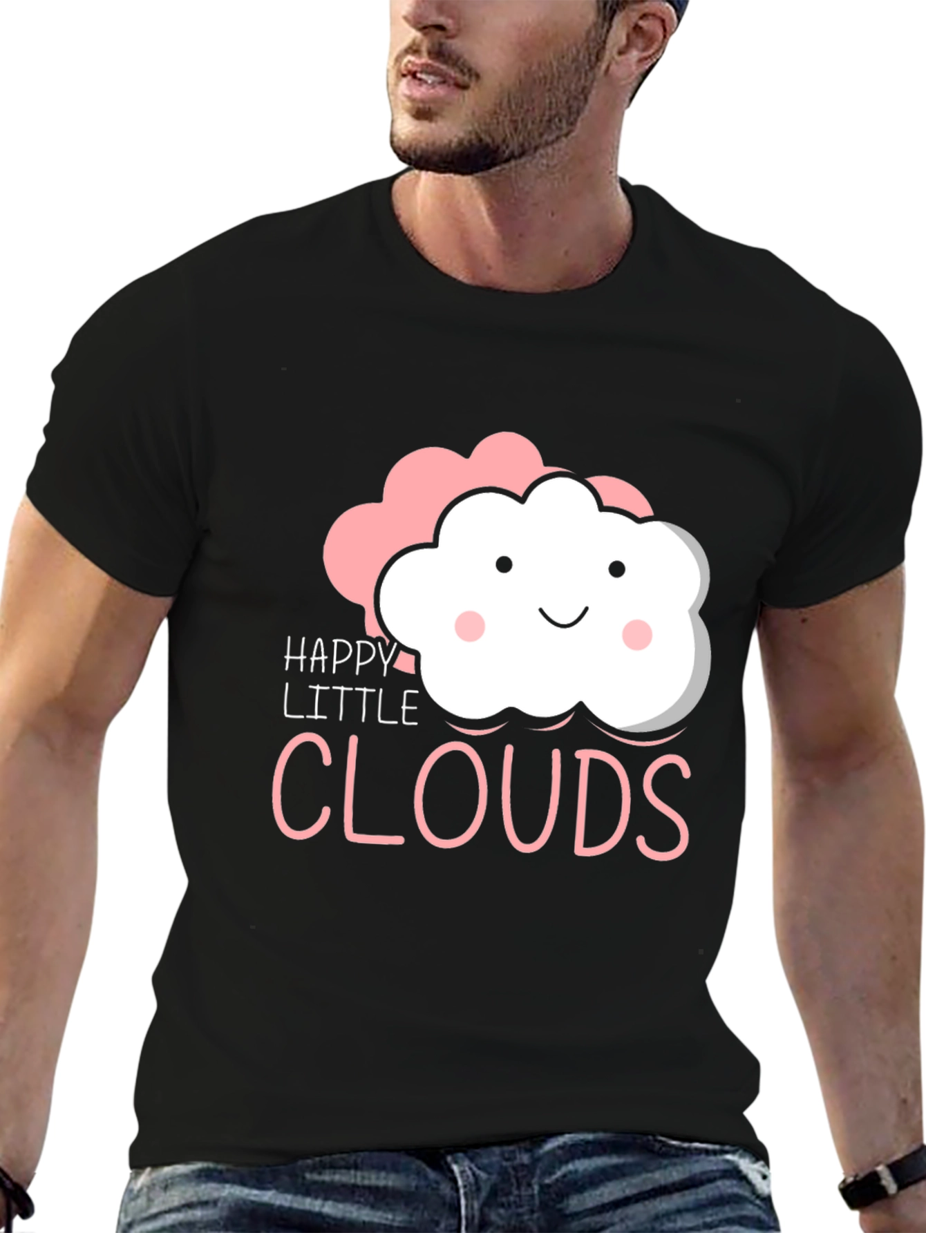 Happy Little Clouds Graphic T-Shirt - Black Cotton Tee
