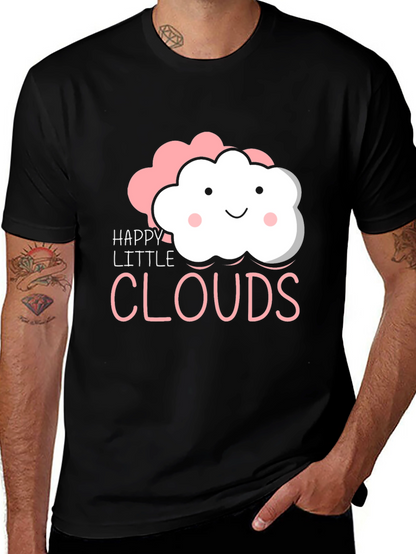 Happy Little Clouds Graphic T-Shirt - Black Cotton Tee