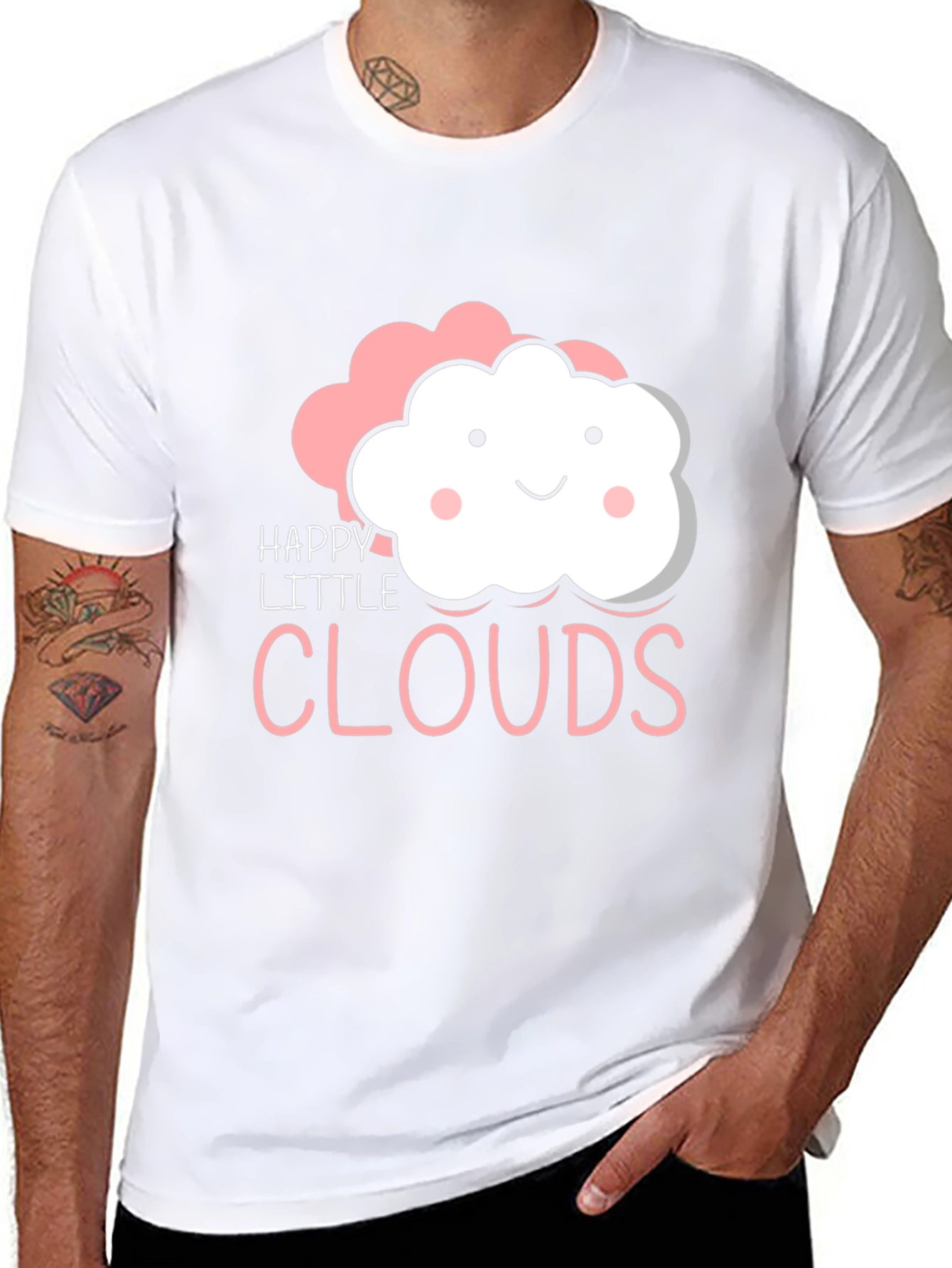 Happy Little Clouds Graphic T-Shirt - Black Cotton Tee