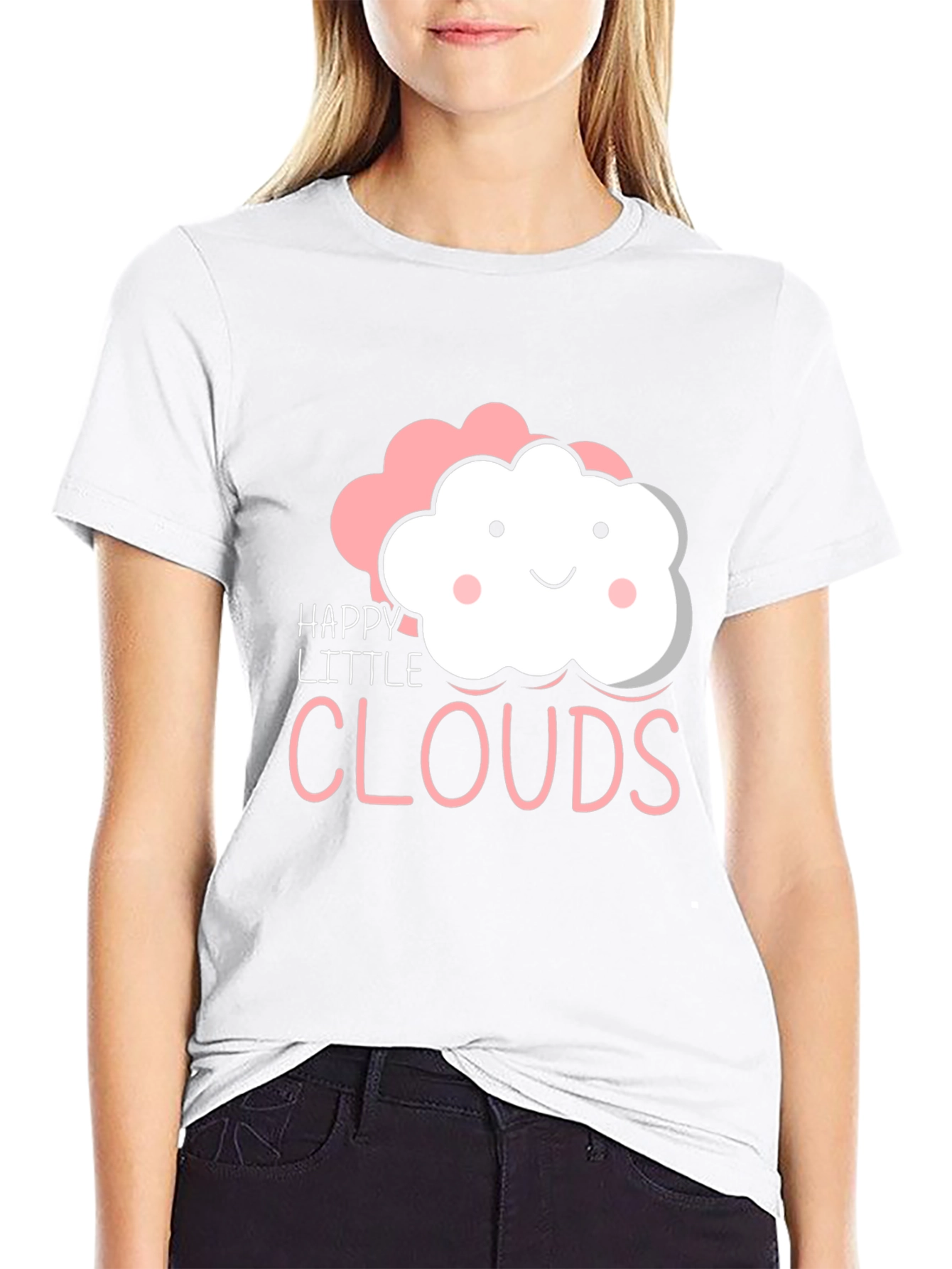 Happy Little Clouds Graphic T-Shirt - Black Cotton Tee