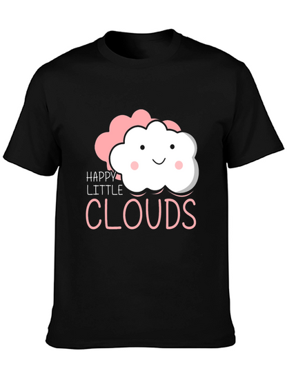Happy Little Clouds Graphic T-Shirt - Black Cotton Tee