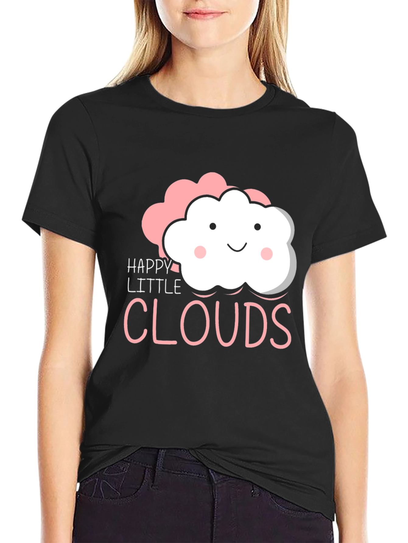 Happy Little Clouds Graphic T-Shirt - Black Cotton Tee