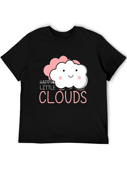 Happy Little Clouds Graphic T-Shirt - Black Cotton Tee