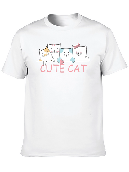 Cute Cat Graphic Print Black T-Shirt