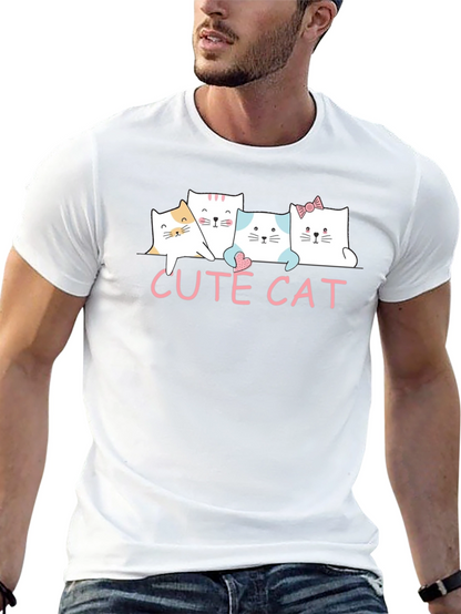 Cute Cat Graphic Print Black T-Shirt