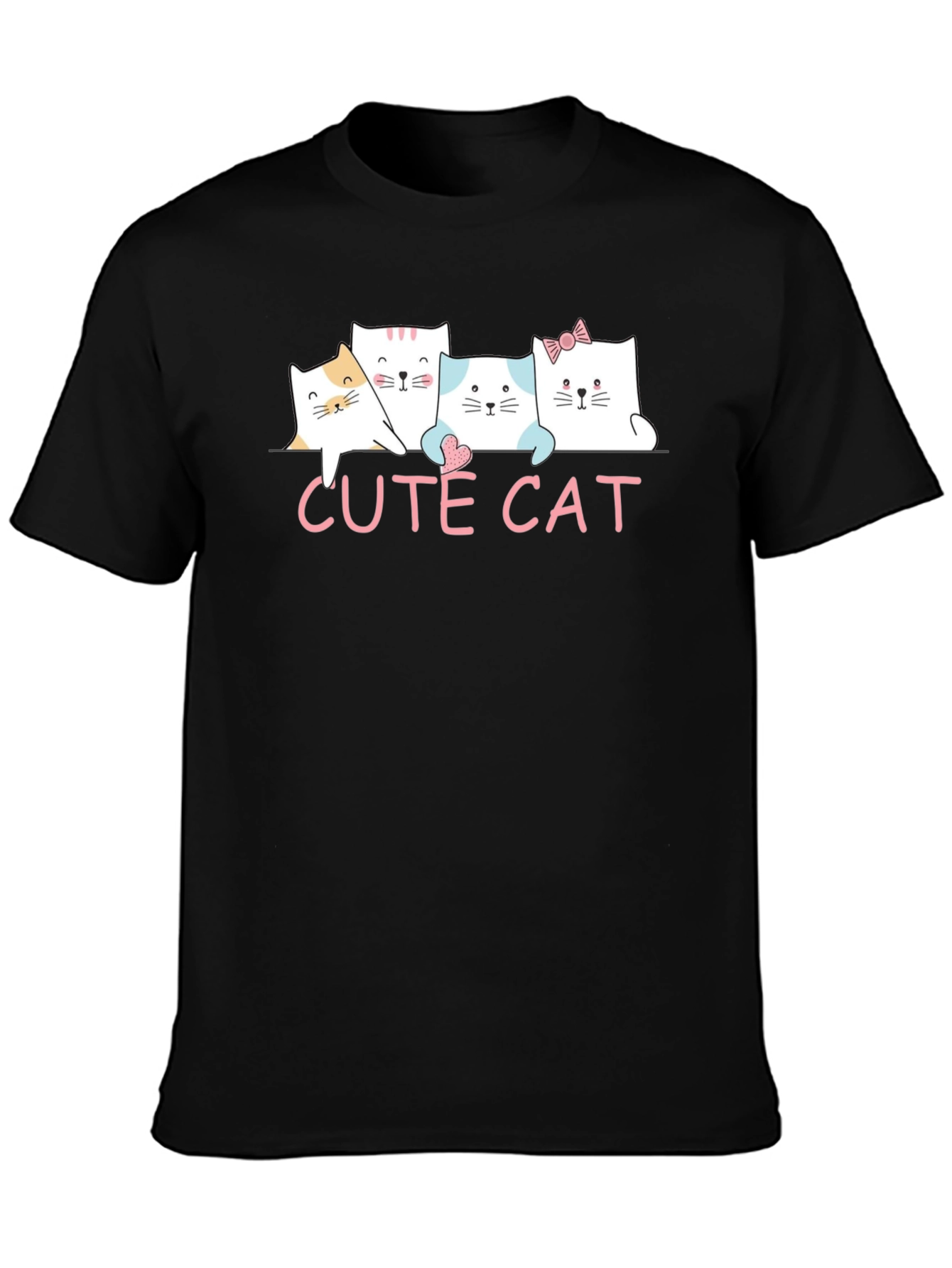 Cute Cat Graphic Print Black T-Shirt