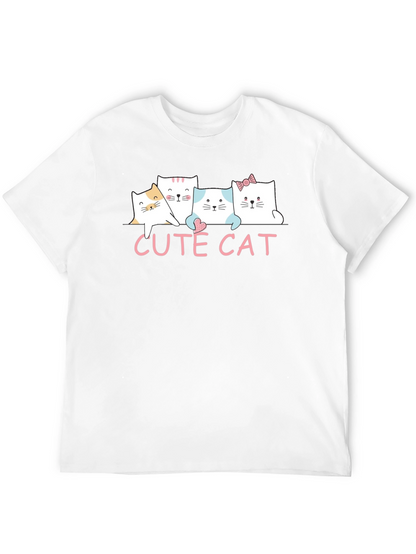 Cute Cat Graphic Print Black T-Shirt