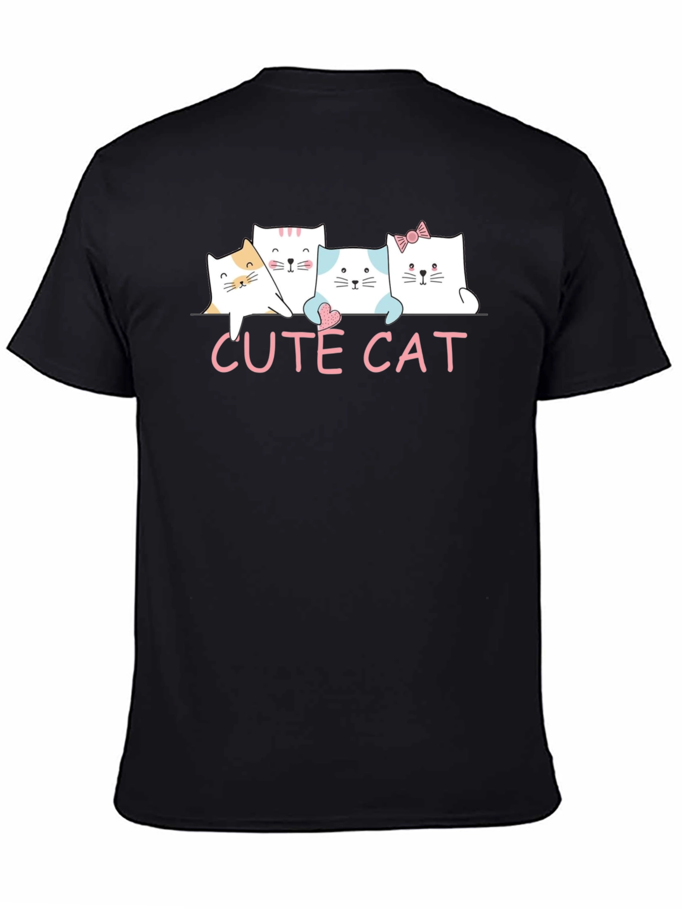 Cute Cat Graphic Print Black T-Shirt
