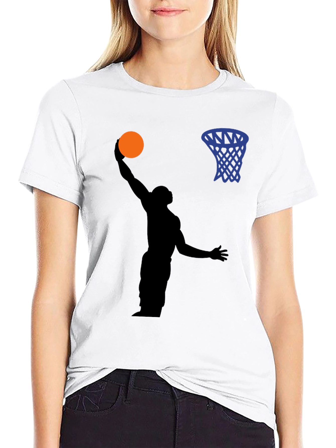Basketball Silhouette Graphic Print Tee - Black