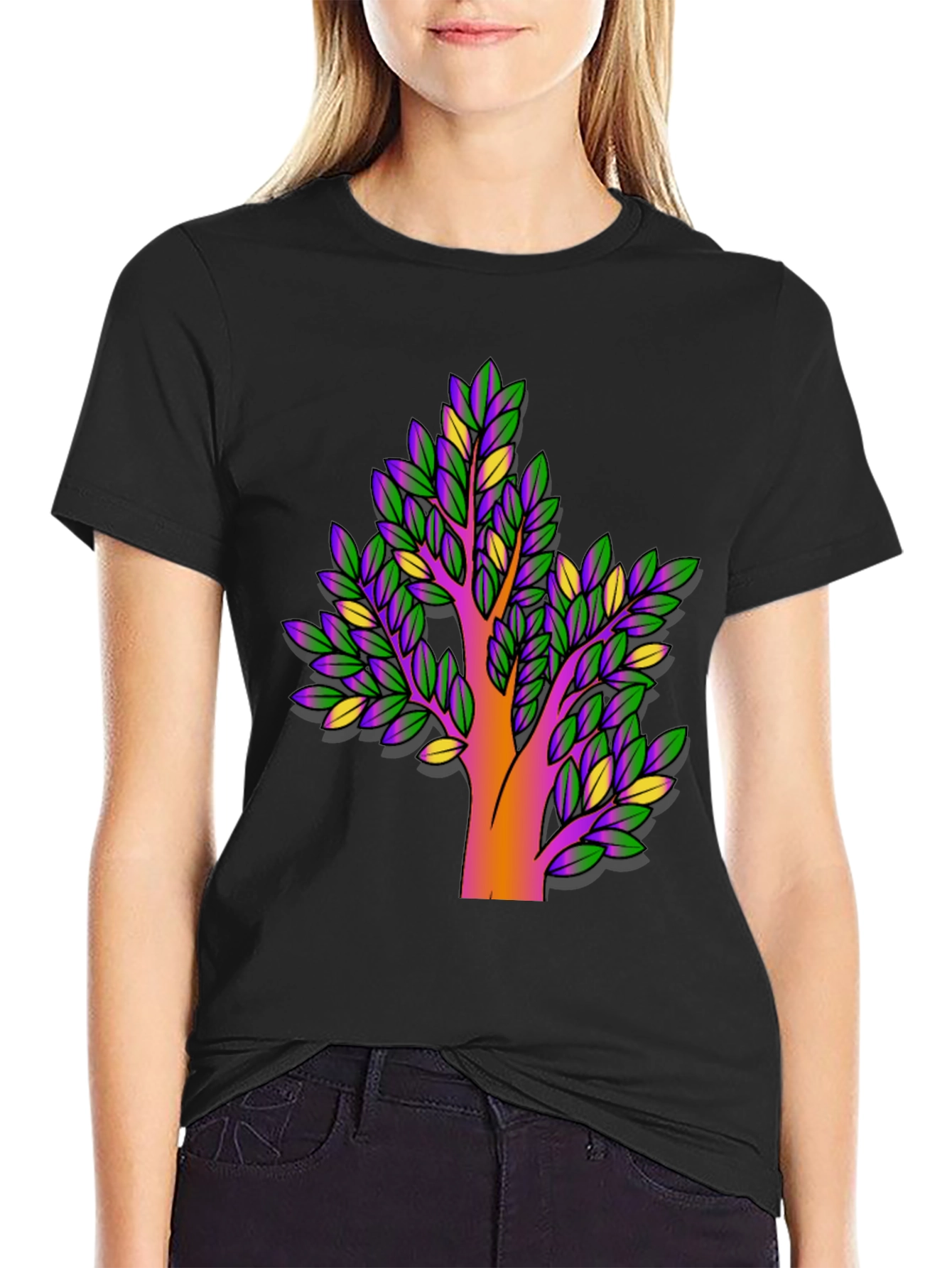 Vibrant Tree Graphic Black T-Shirt