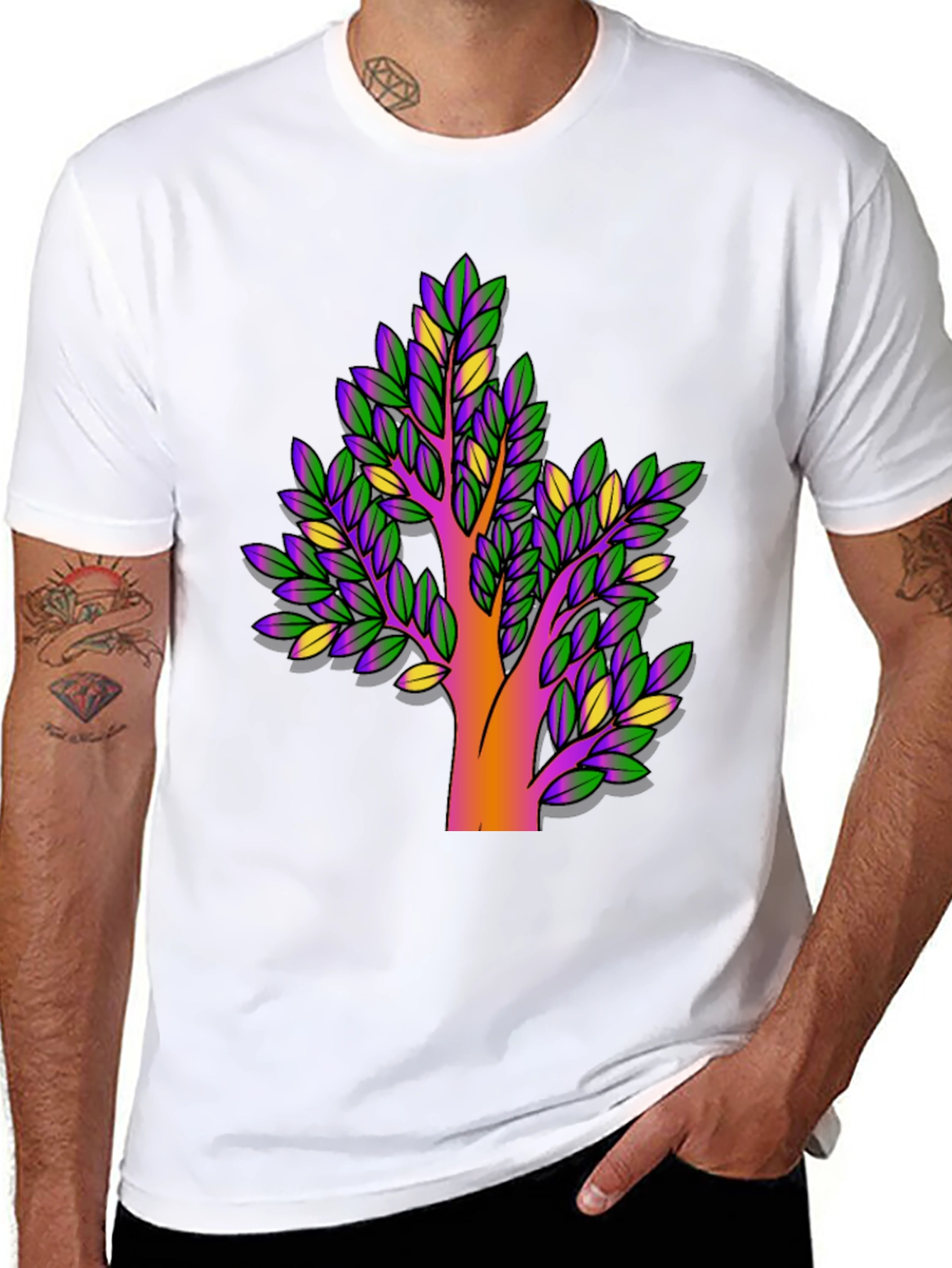 Vibrant Tree Graphic Black T-Shirt