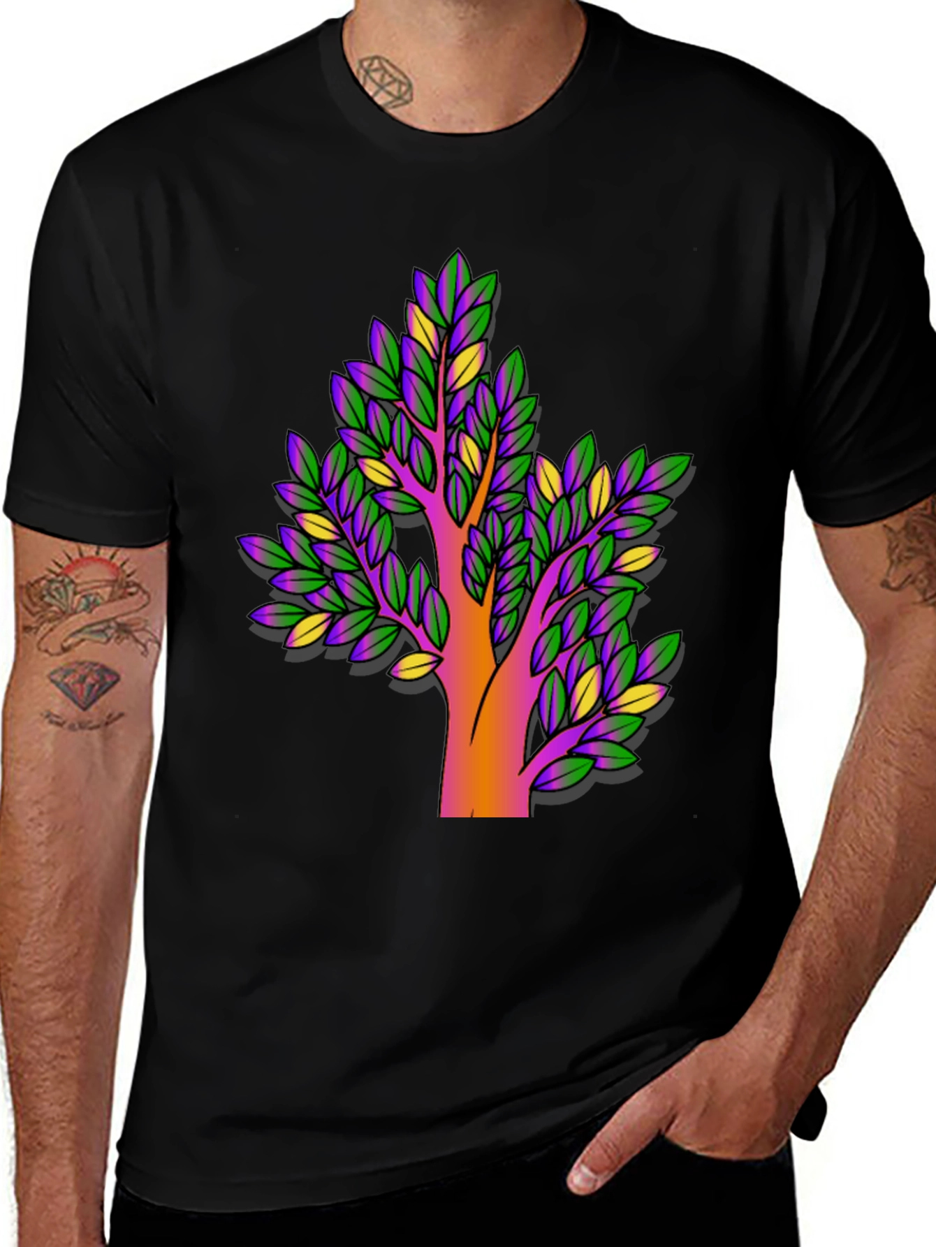 Vibrant Tree Graphic Black T-Shirt