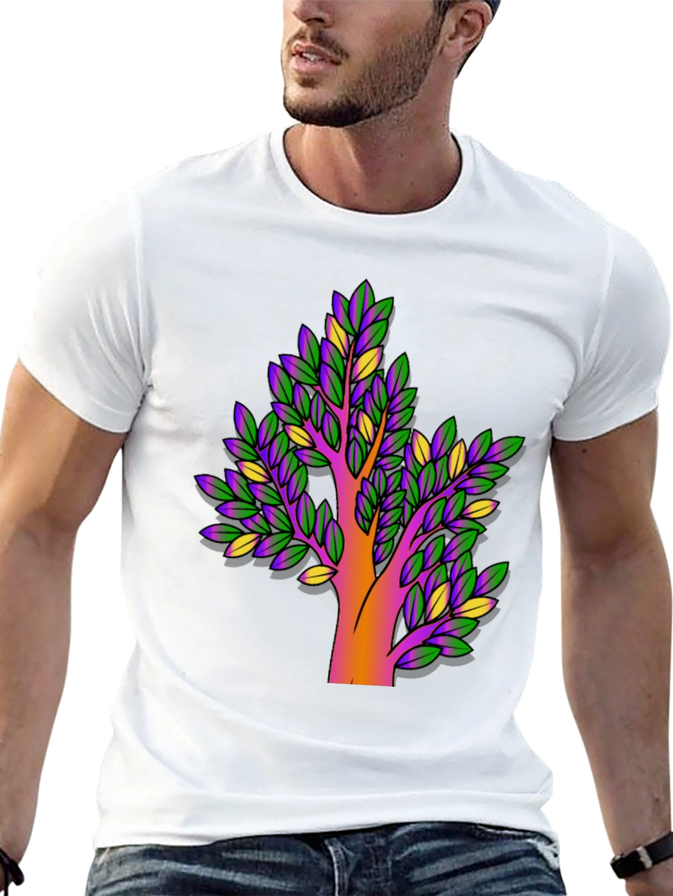 Vibrant Tree Graphic Black T-Shirt