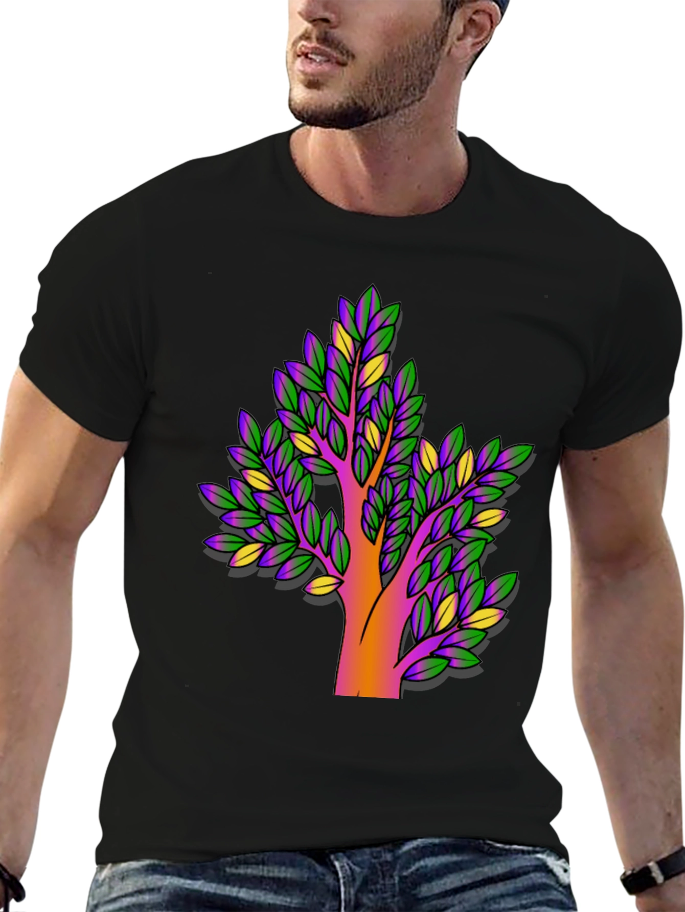 Vibrant Tree Graphic Black T-Shirt