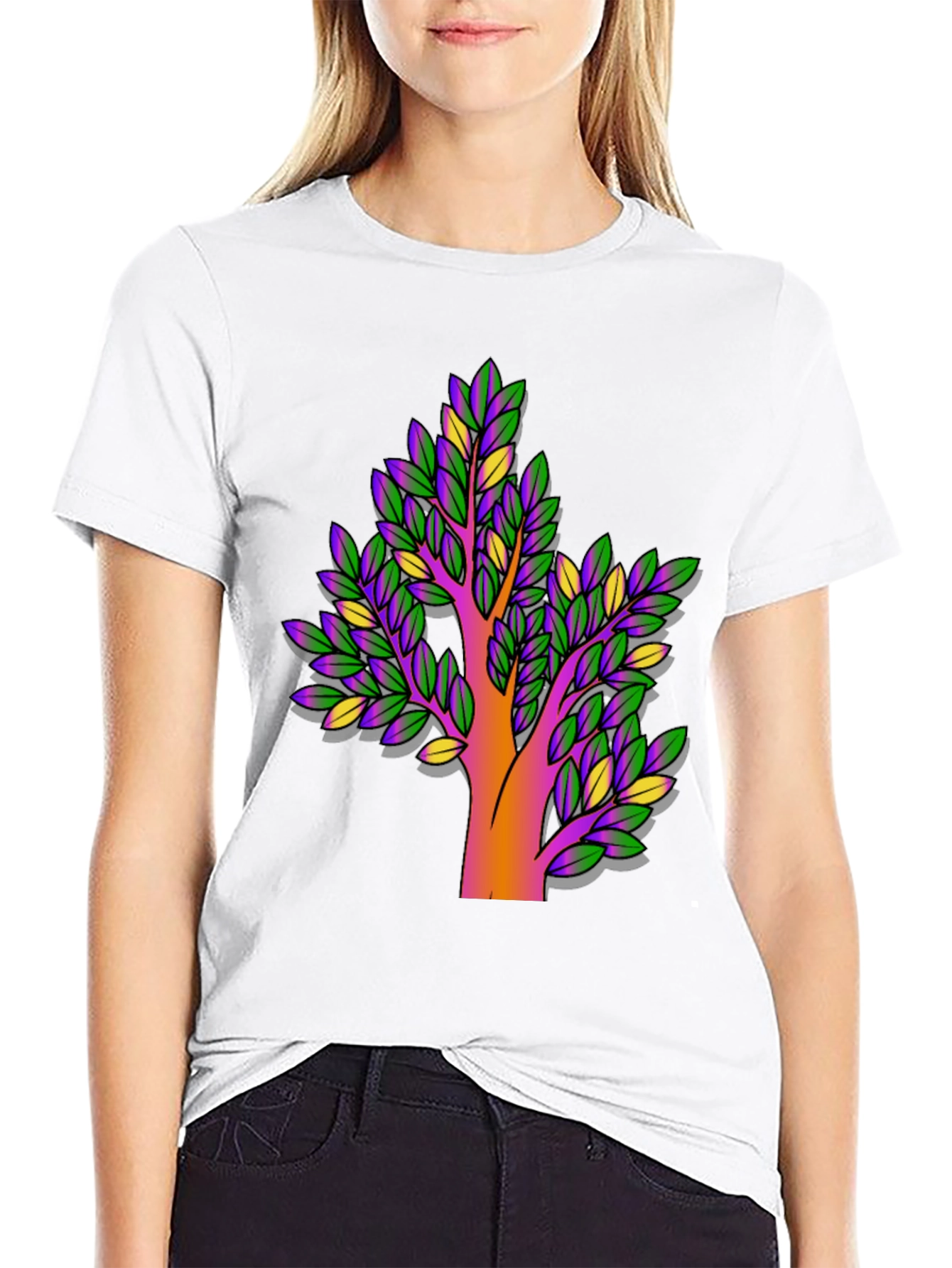 Vibrant Tree Graphic Black T-Shirt
