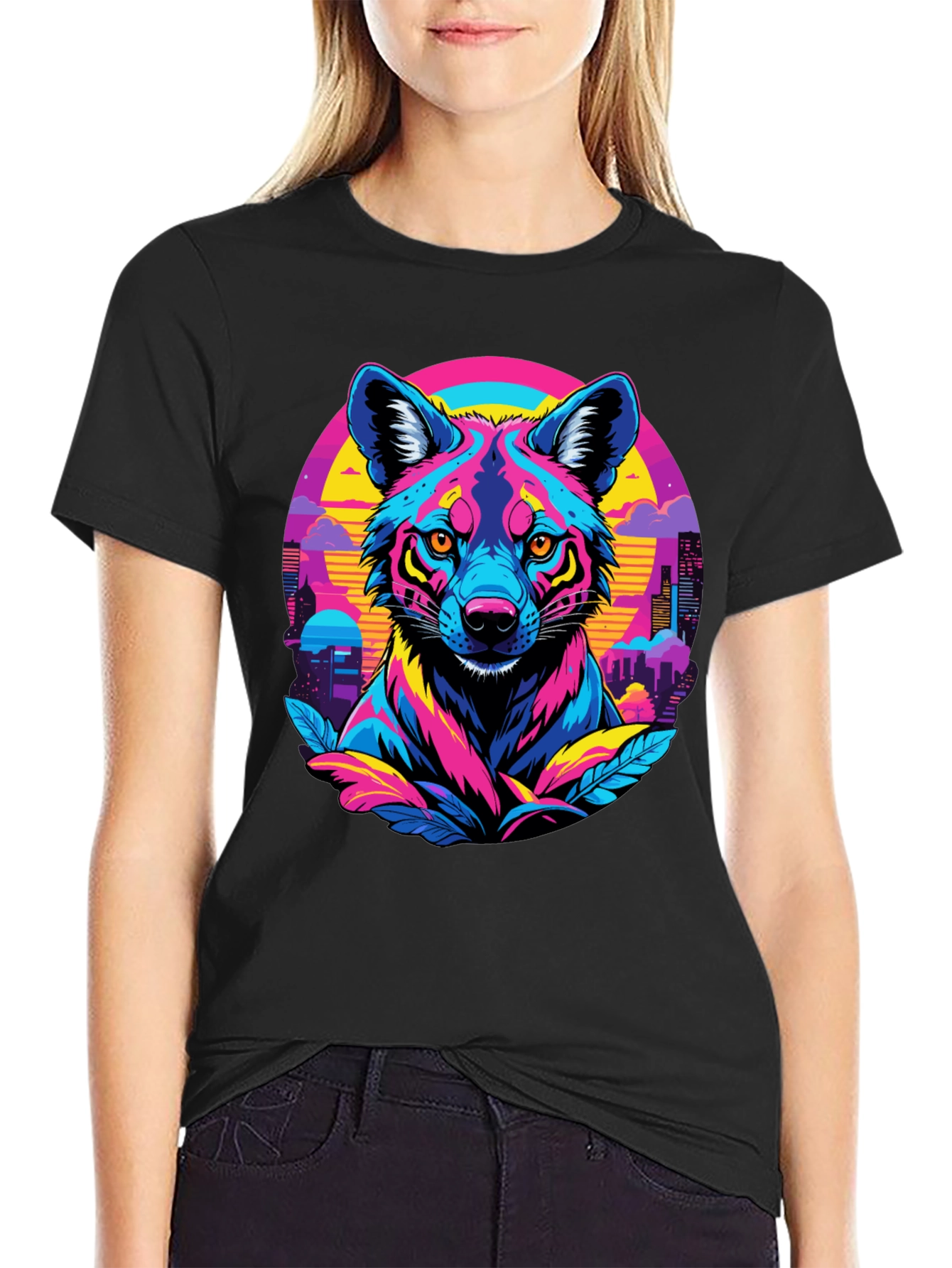 Vibrant Cyberpunk Wolf T-Shirt