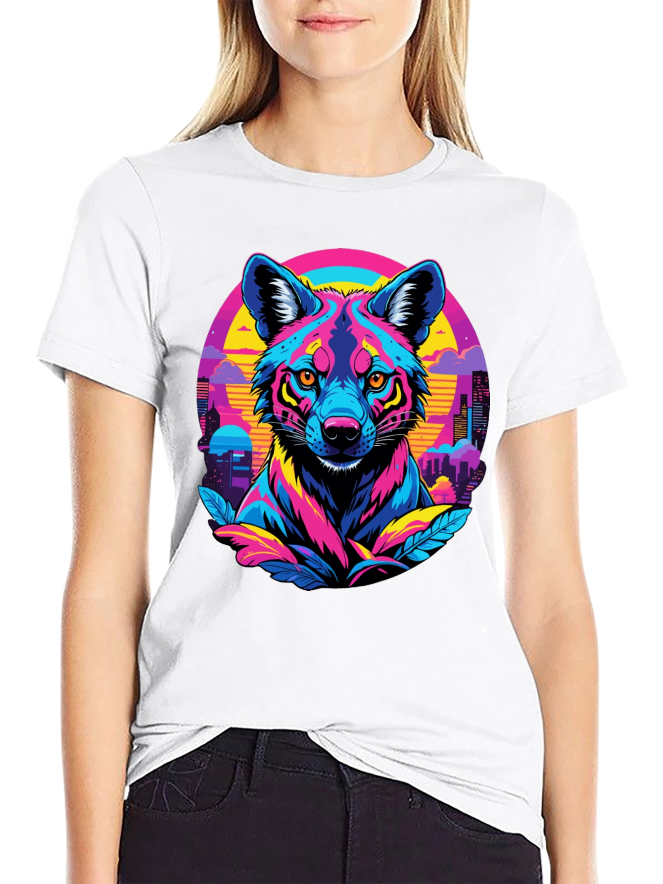 Vibrant Cyberpunk Wolf T-Shirt