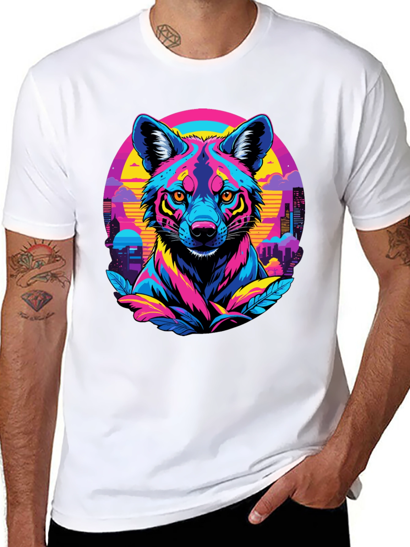 Vibrant Cyberpunk Wolf T-Shirt