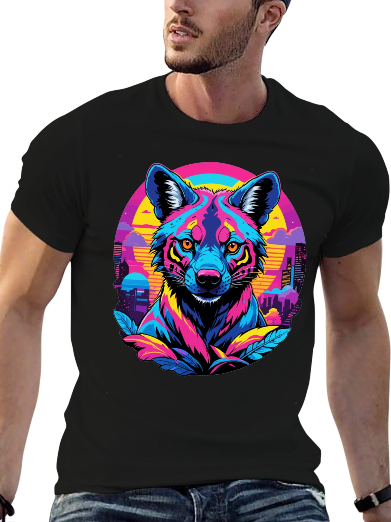Vibrant Cyberpunk Wolf T-Shirt