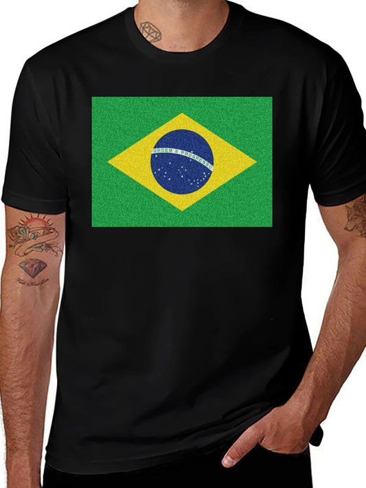 Brazil Flag Graphic Tee - Black Cotton T-Shirt