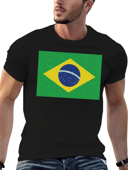 Brazil Flag Graphic Tee - Black Cotton T-Shirt